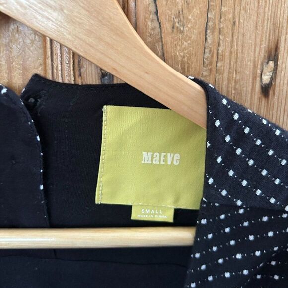 Maeve Small Dress Black White Polka Dot Anthropologie Short Sleeve Button - Picture 5 of 12